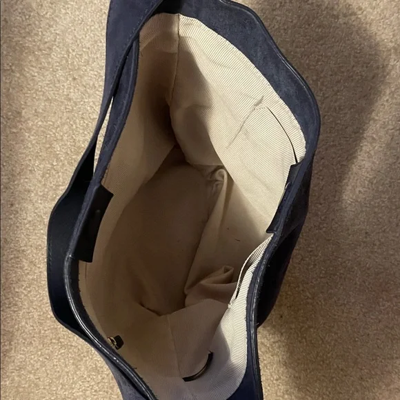 Navy Suede Shoulder Bucket Bag - Picture 3 of 4